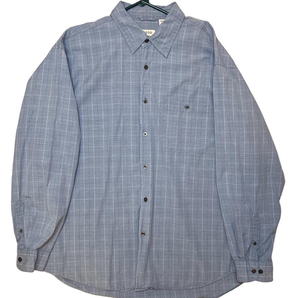 IZOD Plaid Shirt Mens XL Casual Button Down Long Sleeve Flip Cuffs Y2K blue